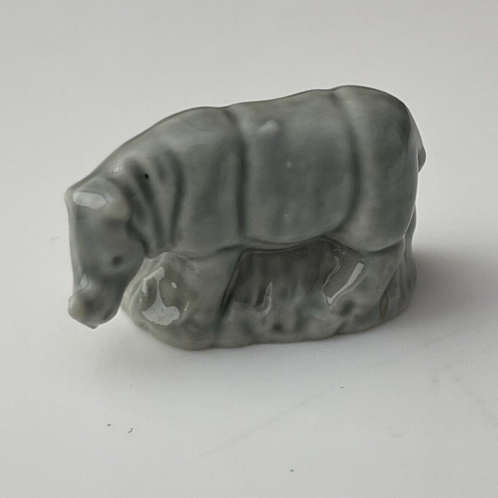 Vintage Wade Whimsies Rhino Figurine Porcelain Rhinoceros Gray Safari Animal